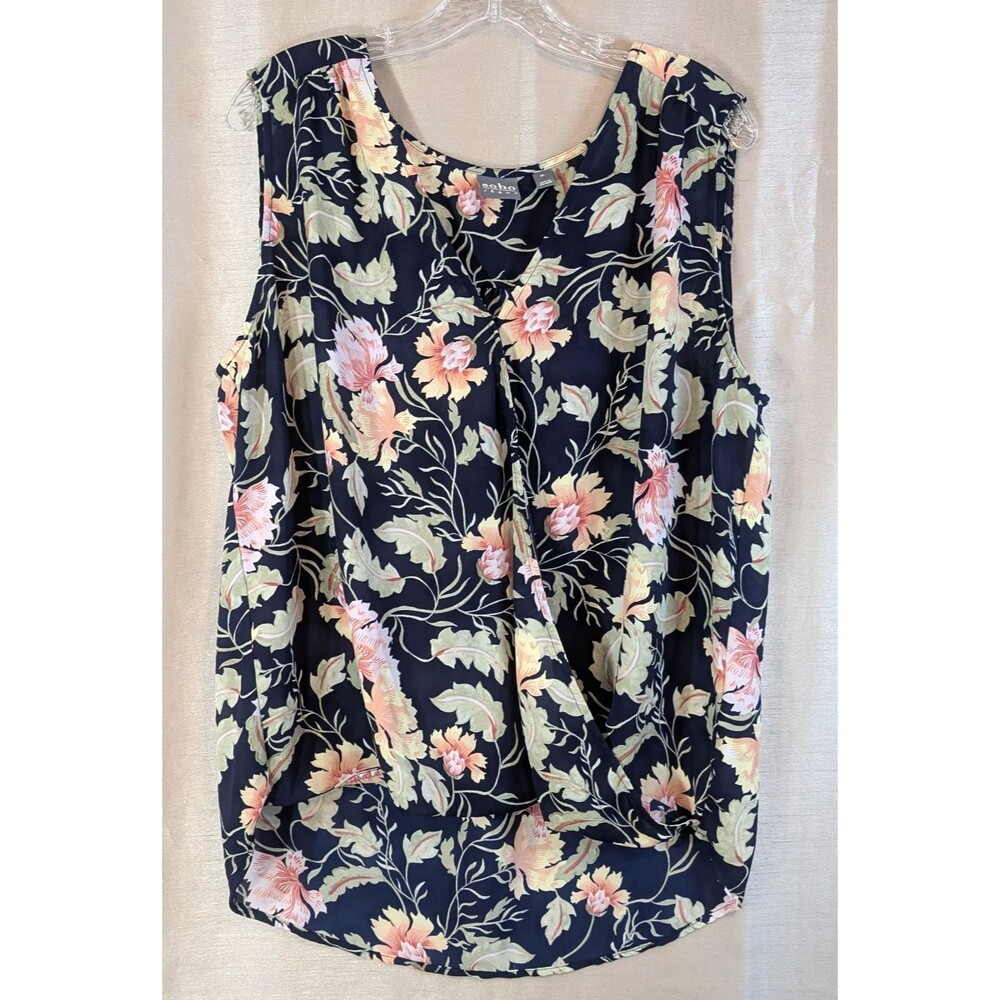 SOHO Jeans Womens Top Size XL Multicolor Floral Sleeveless V-Neck Wrap Blouse